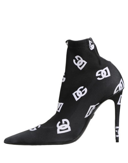Black Logo Stretch Heels Ankle Boots Shoes