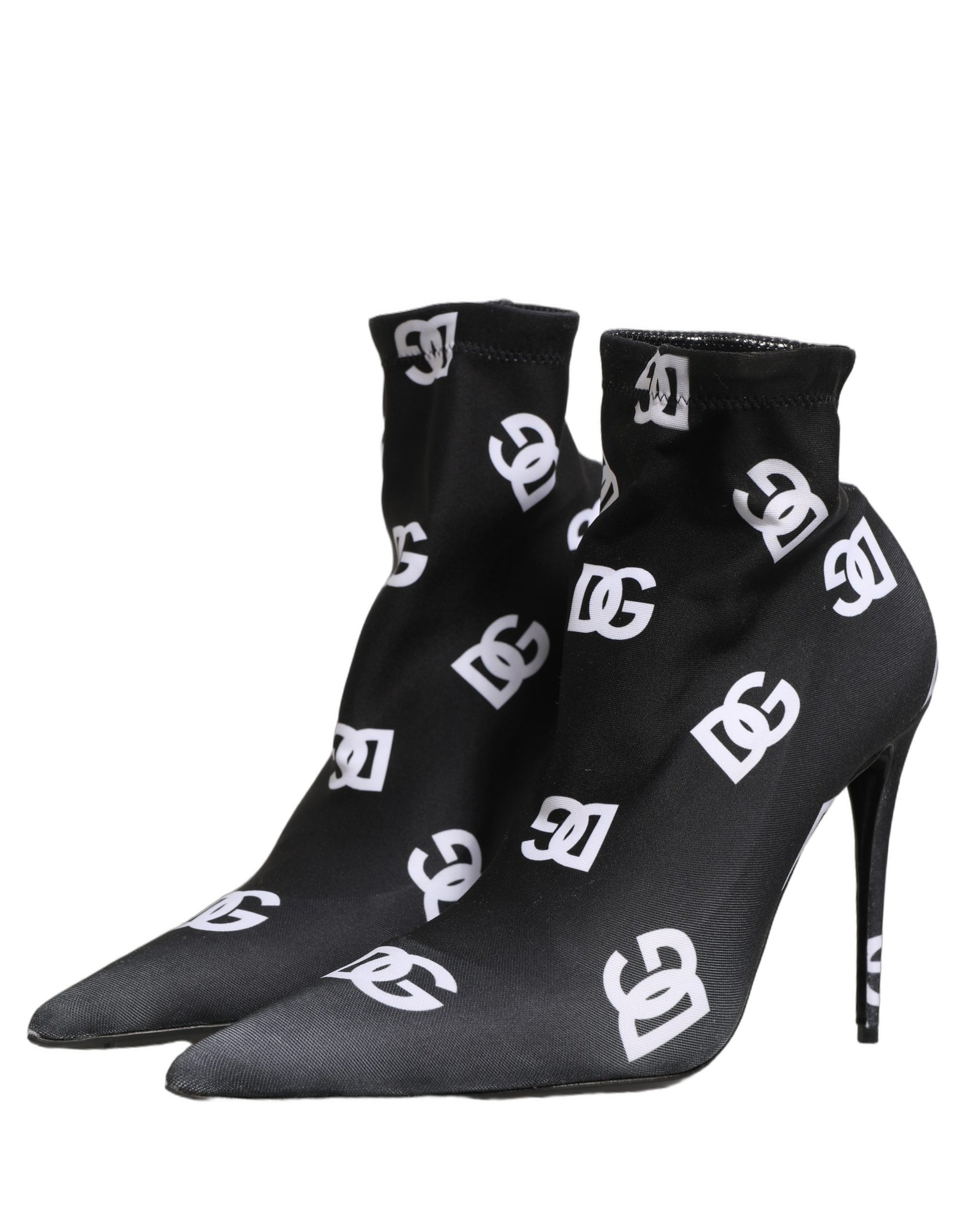 Black Logo Stretch Heels Ankle Boots Shoes