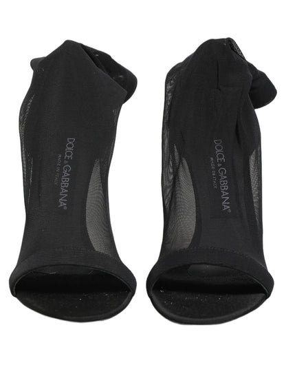 Black Nylon Mesh Sock Style Boots Shoes