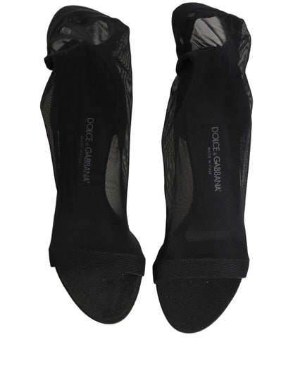 Black Nylon Mesh Sock Style Boots Shoes