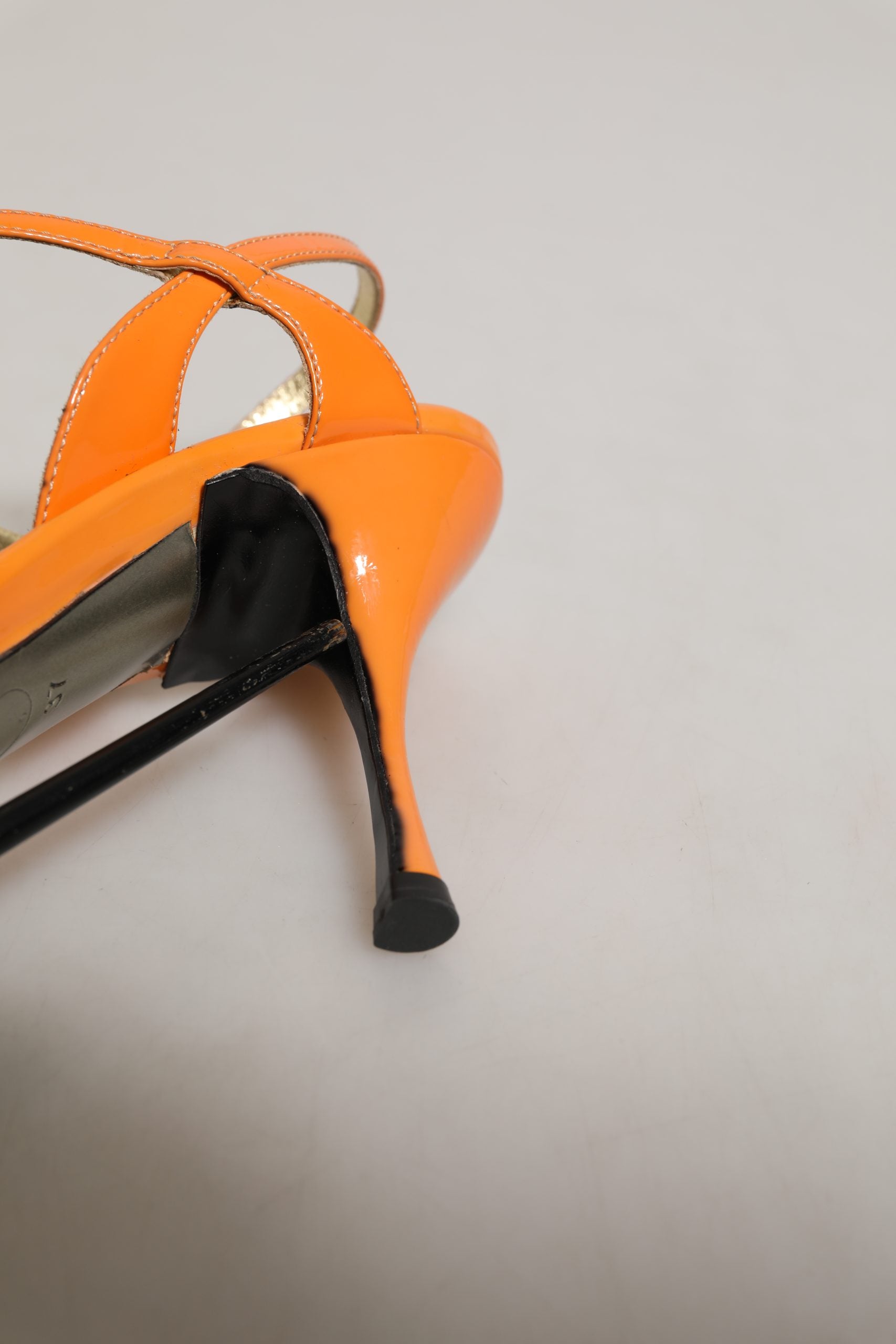 Orange Leather Stiletto Heels Sandals Shoes