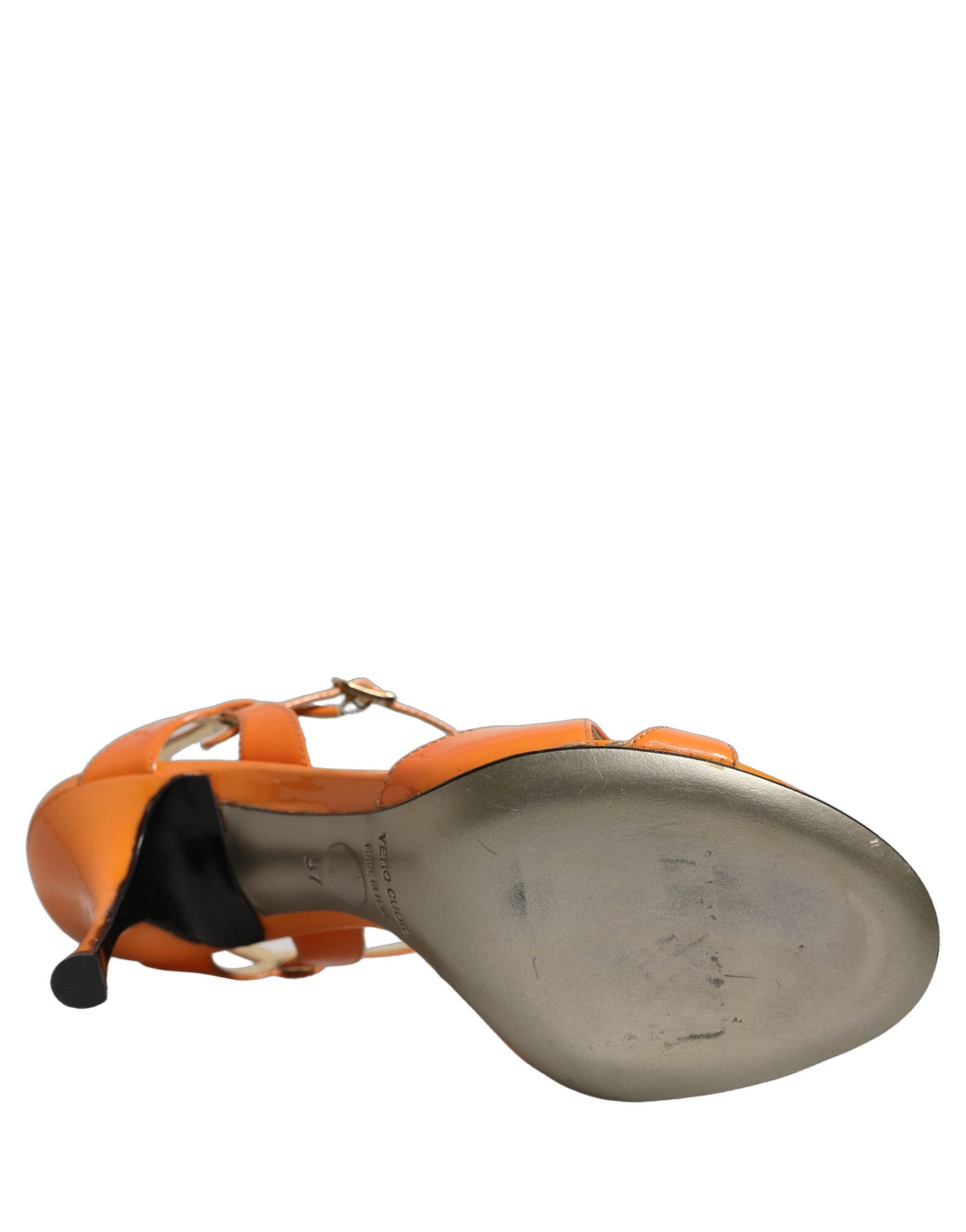 Orange Leather Stiletto Heels Sandals Shoes