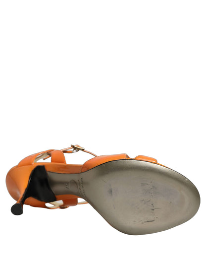 Orange Leather Stiletto Heels Sandals Shoes