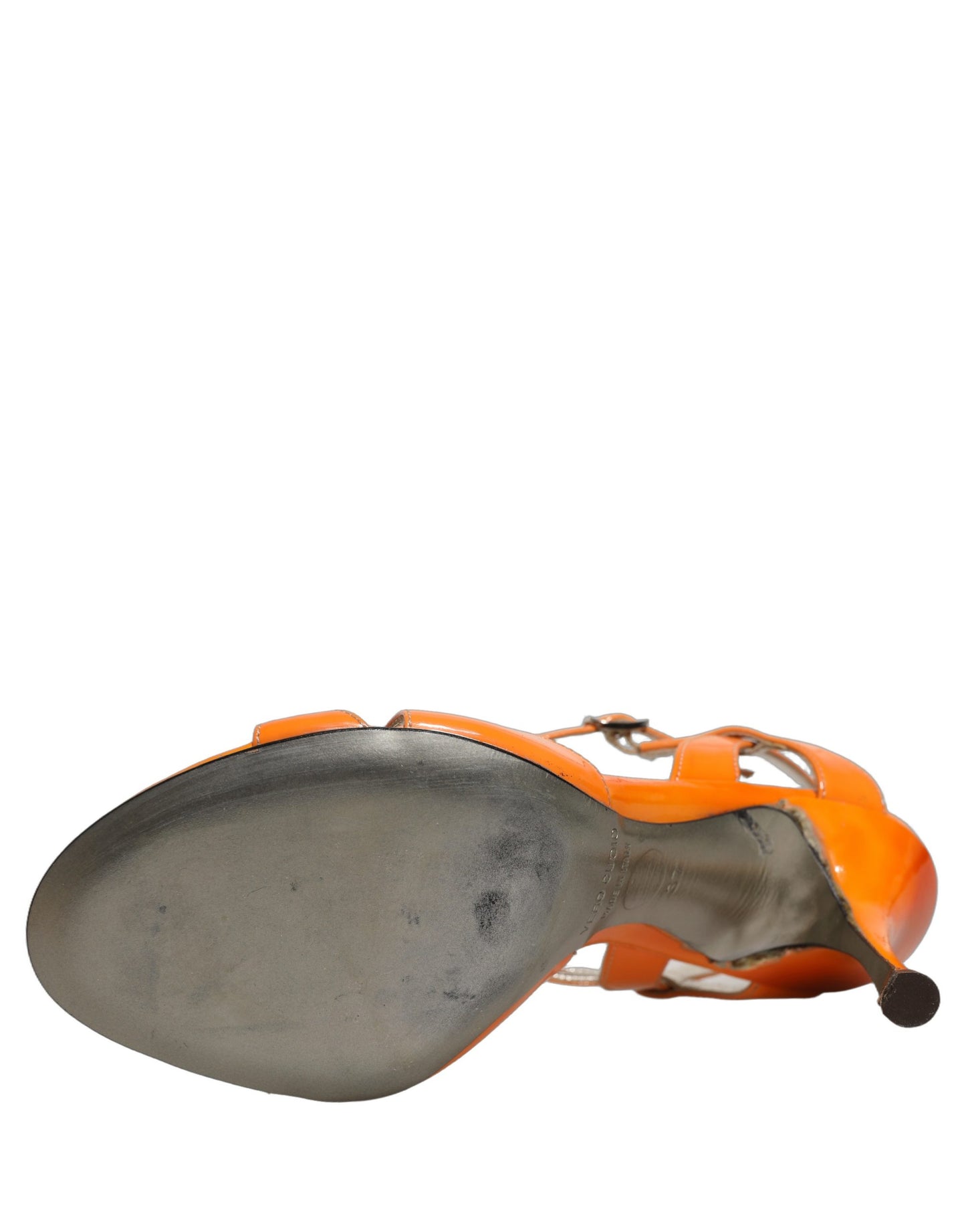 Orange Leather Stiletto Heels Sandals Shoes