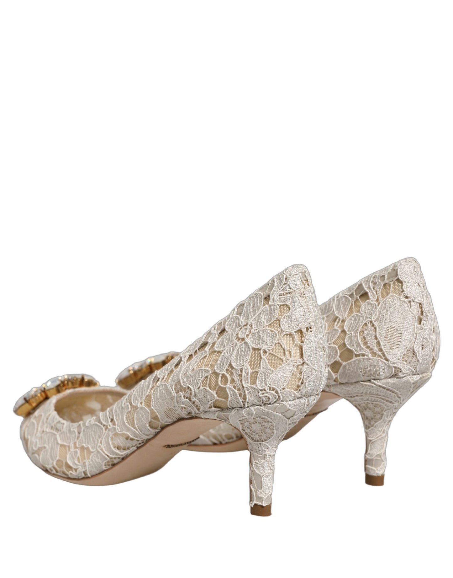 White Taormina Lace Crystal Pumps Shoes