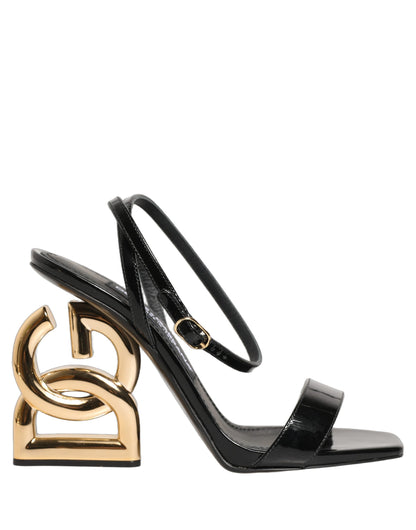 Black Leather Ankle Strap Heels Sandals Shoes