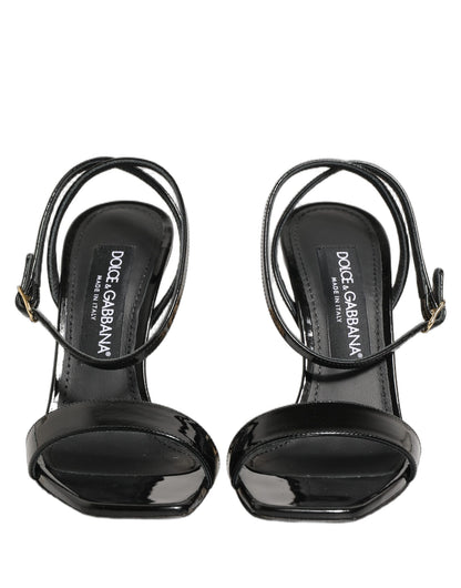 Black Leather Ankle Strap Heels Sandals Shoes