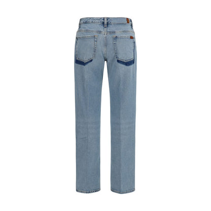 Blue Cotton Straight-Leg Jeans