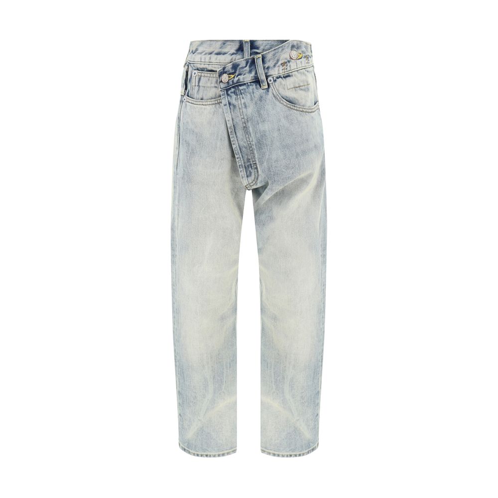 Blue Cotton Straight-Leg Jeans