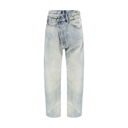 Blue Cotton Straight-Leg Jeans