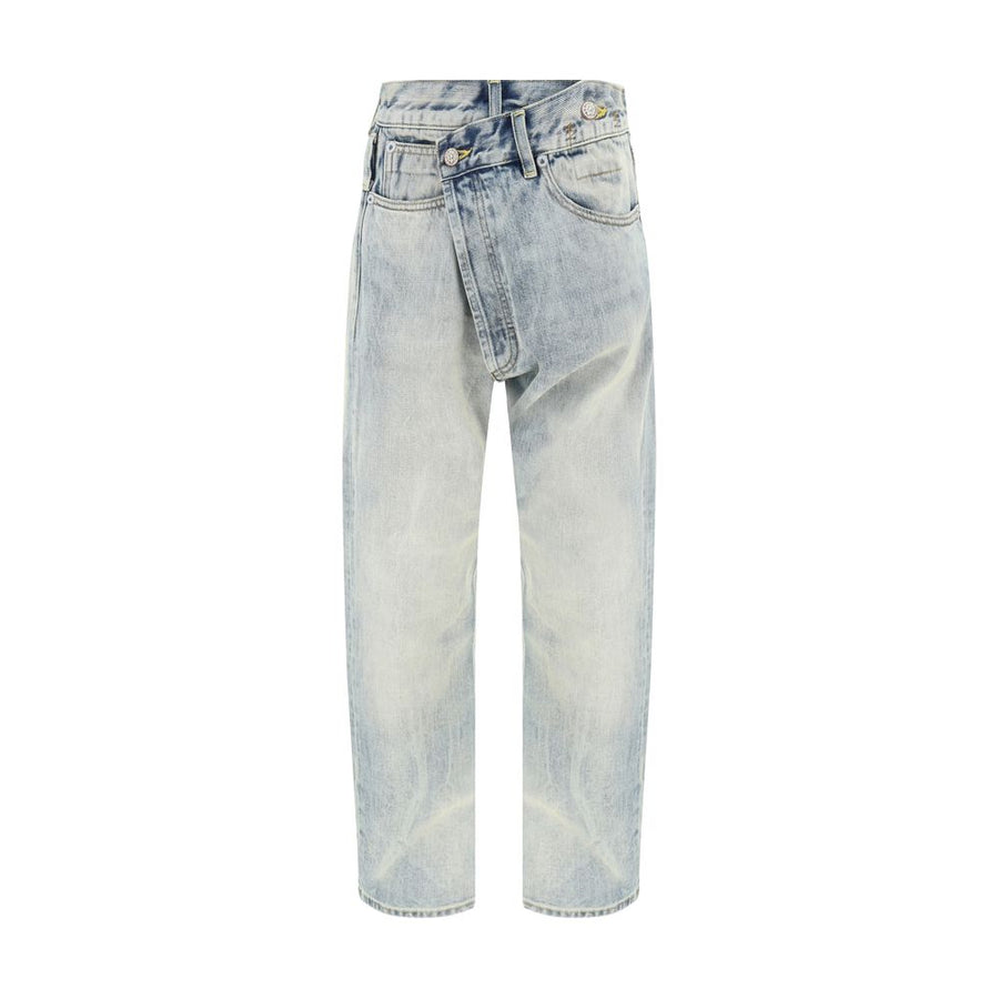 Blue Cotton Straight-Leg Jeans