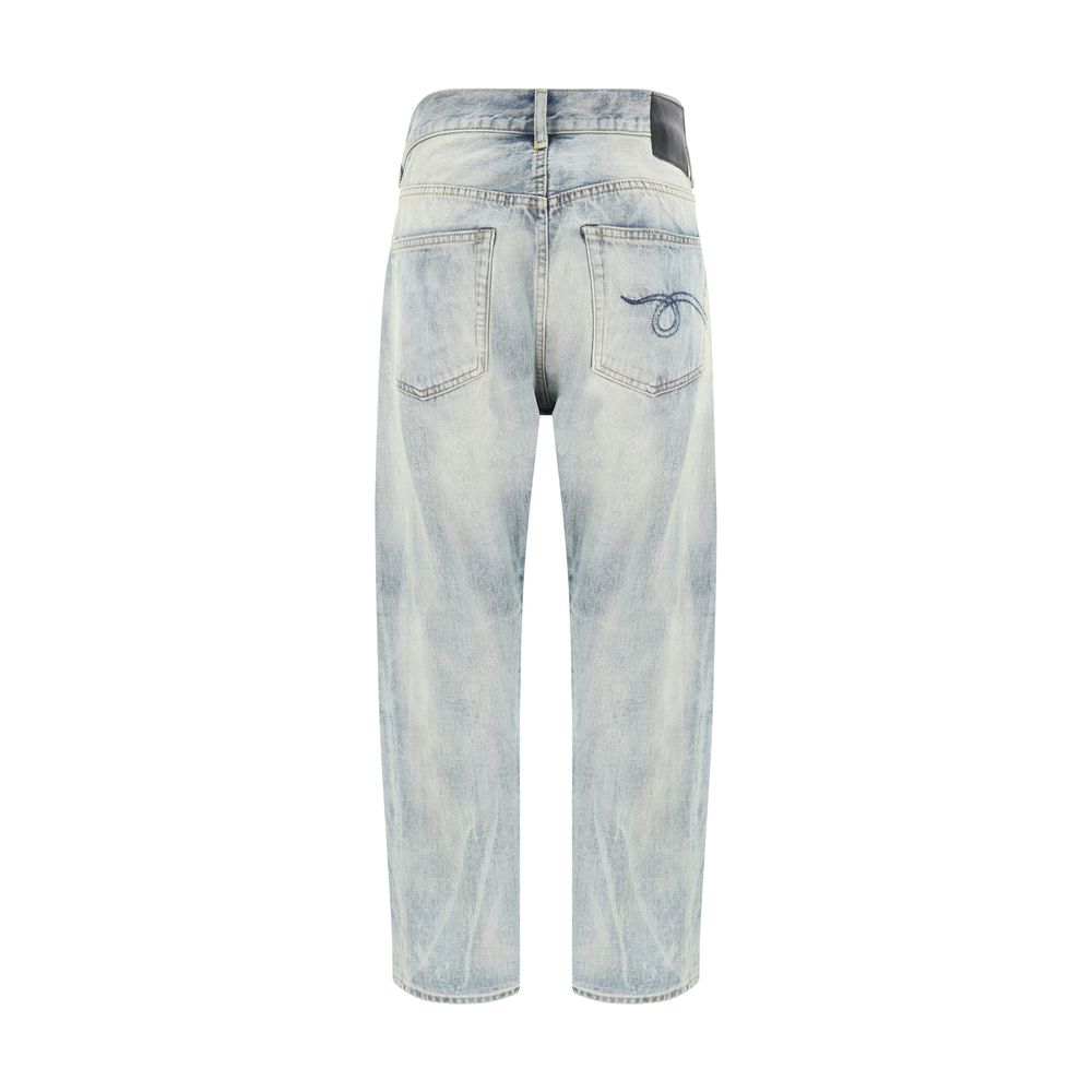 Blue Cotton Straight-Leg Jeans