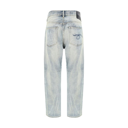 Blue Cotton Straight-Leg Jeans