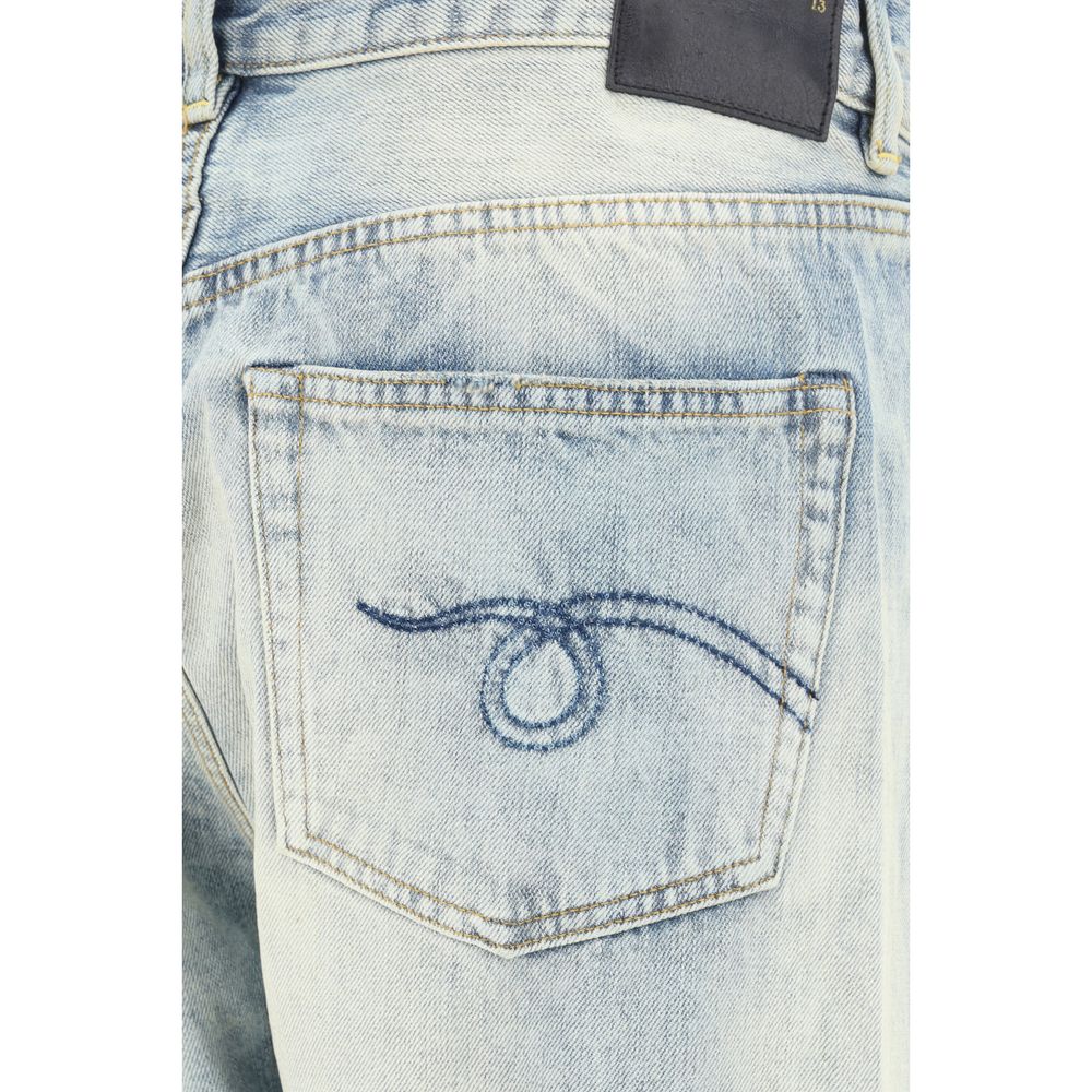 Blue Cotton Straight-Leg Jeans
