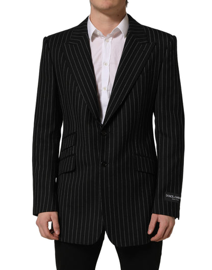 Black Stripes Wool Single Breasted Blazer