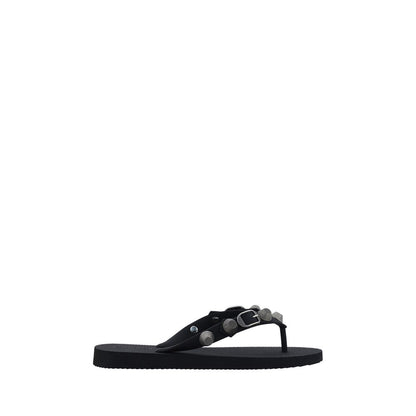 Black Polyurethane Flat Sandals