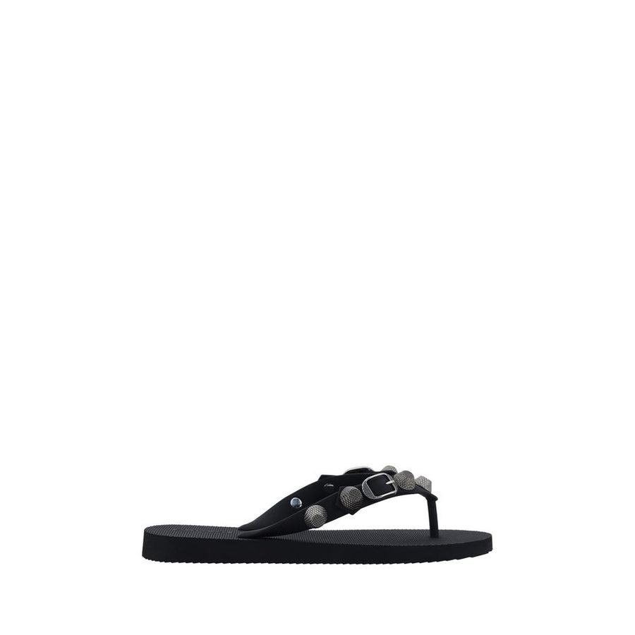 Black Polyurethane Flat Sandals