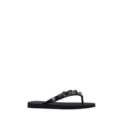 Black Polyurethane Flat Sandals