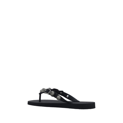 Black Polyurethane Flat Sandals