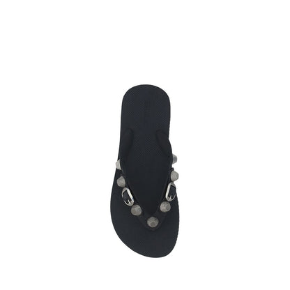 Black Polyurethane Flat Sandals
