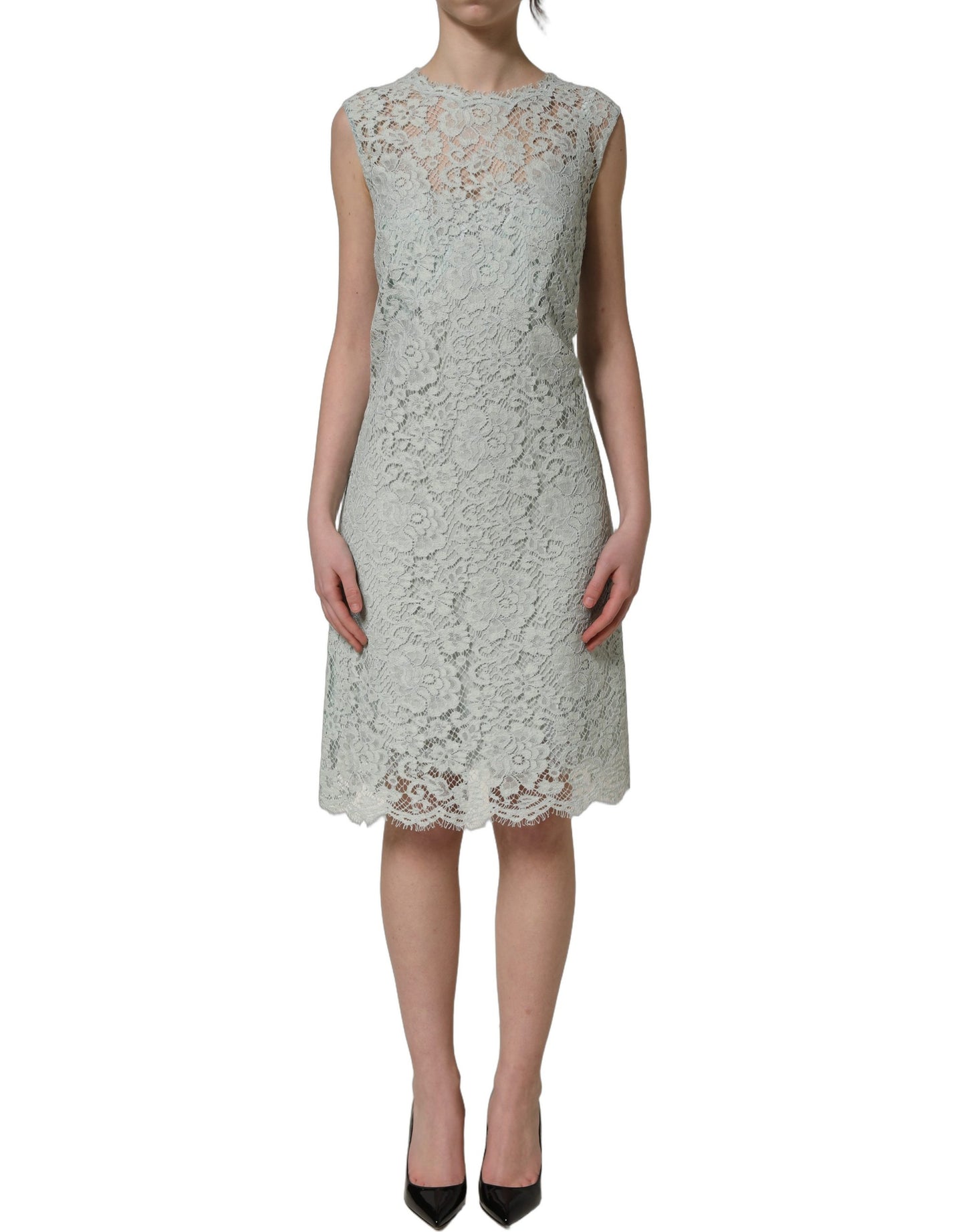 Mint Green Lace Sleeveless Knee Length Dress