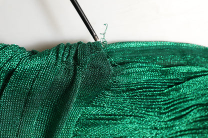 Emerald Green Plissé Evening Gown Dress