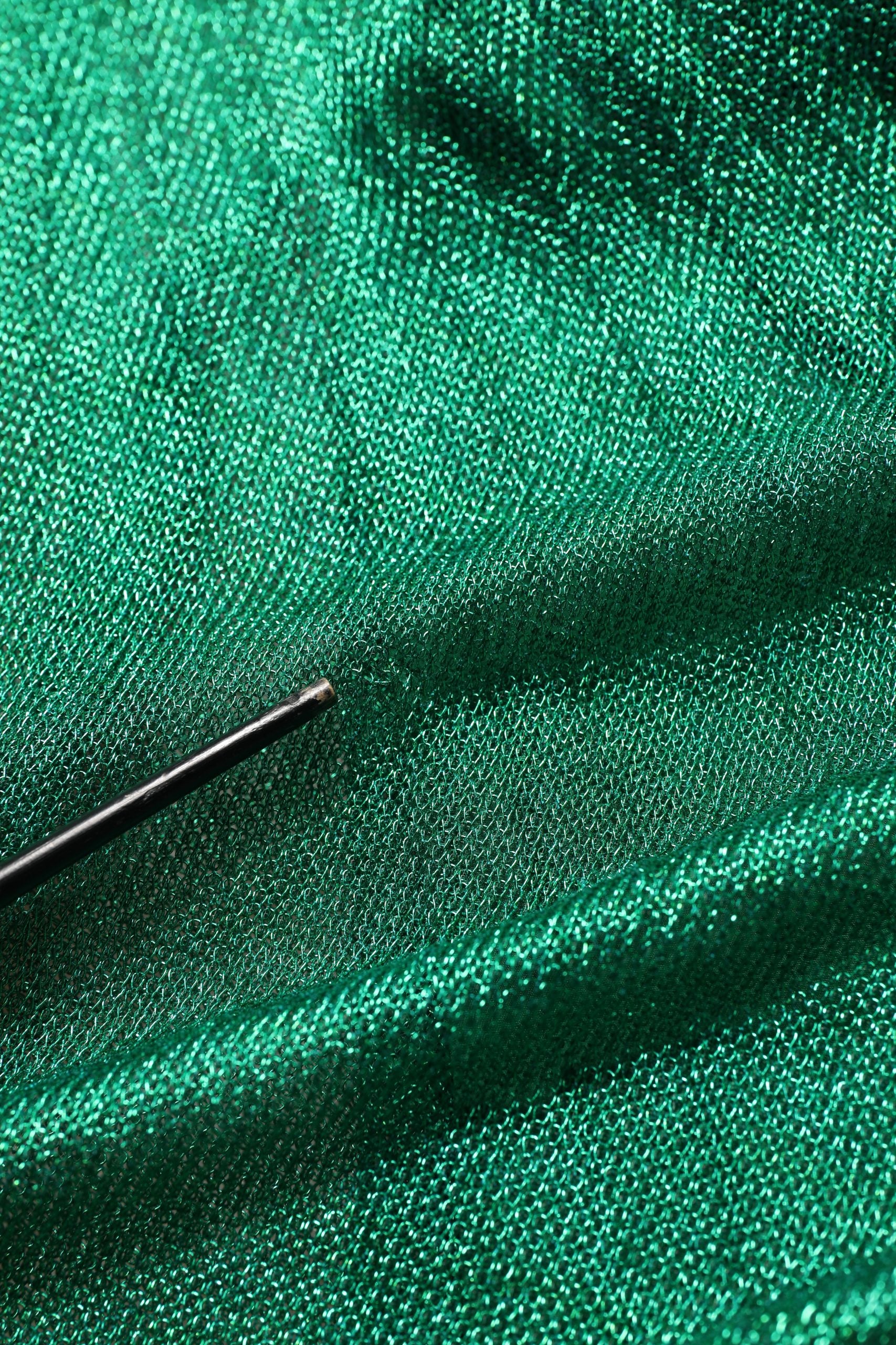 Emerald Green Plissé Evening Gown Dress