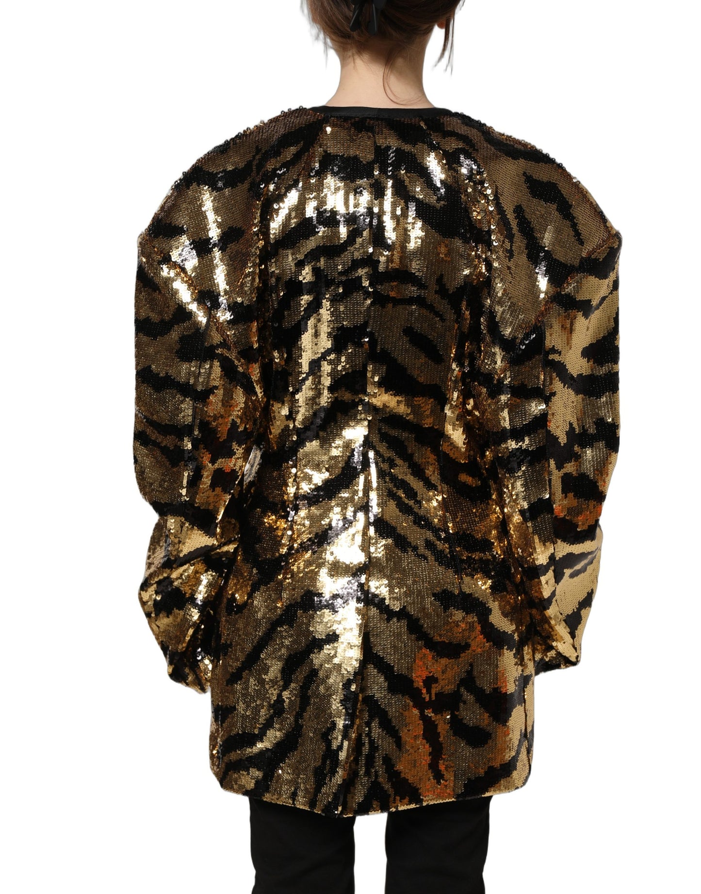 Black Gold Sequin Tiger Stripe Blazer Jacket