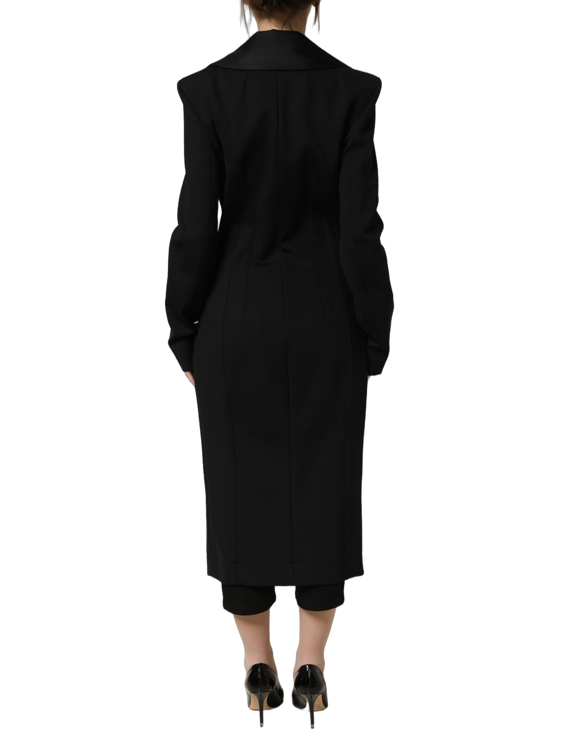 Black Nylon Double Breasted Coat Jacket