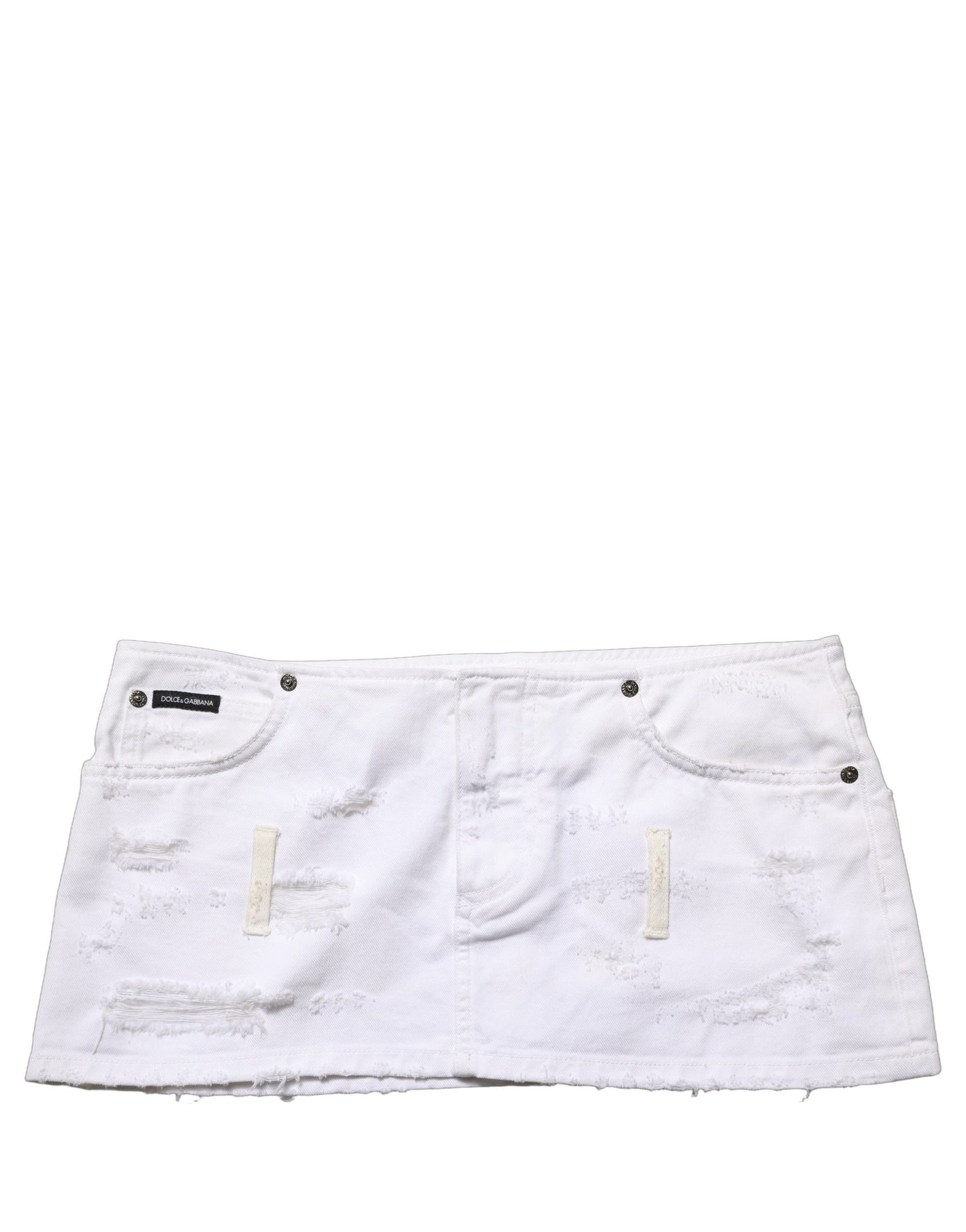 White Distressed Cotton Denim Mini Skirt