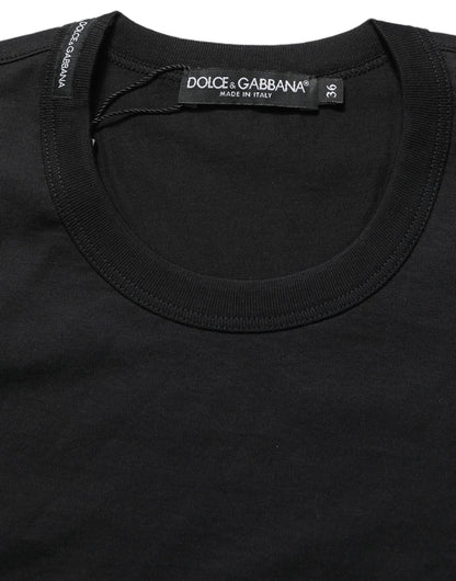 Black Cotton Short Sleeves Crew Neck T-shirt