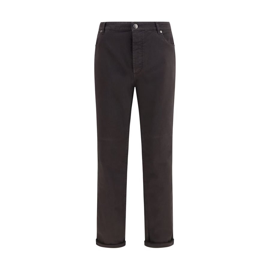 Brown Cotton Straight-Leg Jeans