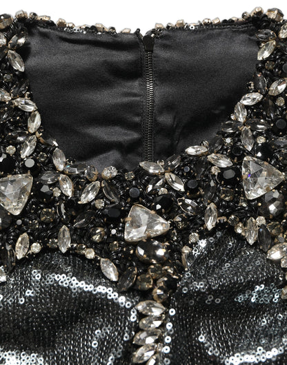 Metallic Gray Sequin Embellished Blouse Top