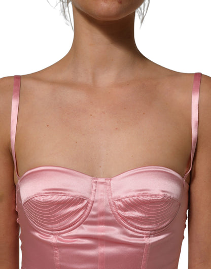 Pink Silk Satin Padded Bra Corset Style Top