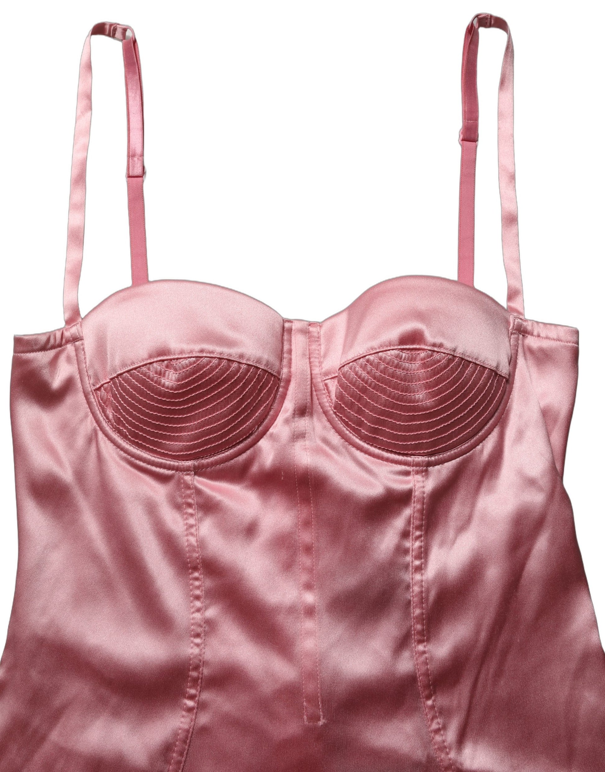 Pink Silk Satin Padded Bra Corset Style Top
