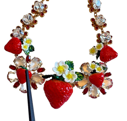 Gold Brass FRUIT Pendants Flowers Crystal Logo Necklace