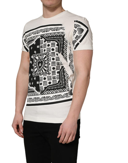 White Cotton Logo Bandana Print Men T-shirt