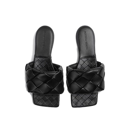 Black Lamb Leather Flat Sandals