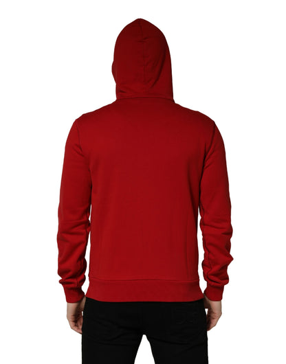 Red Embroidered Logo Hooded Full Zip Sweater