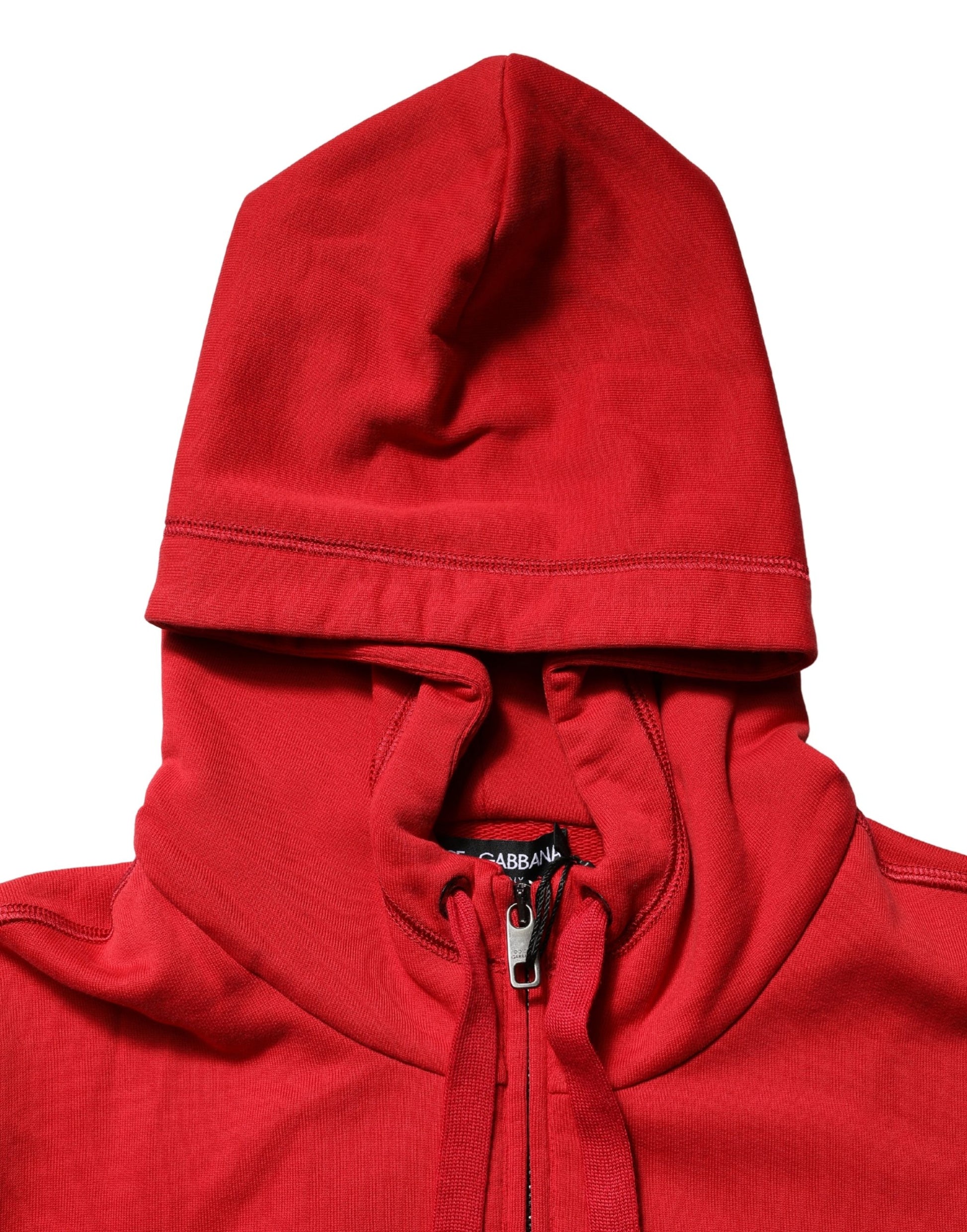 Red Embroidered Logo Hooded Full Zip Sweater