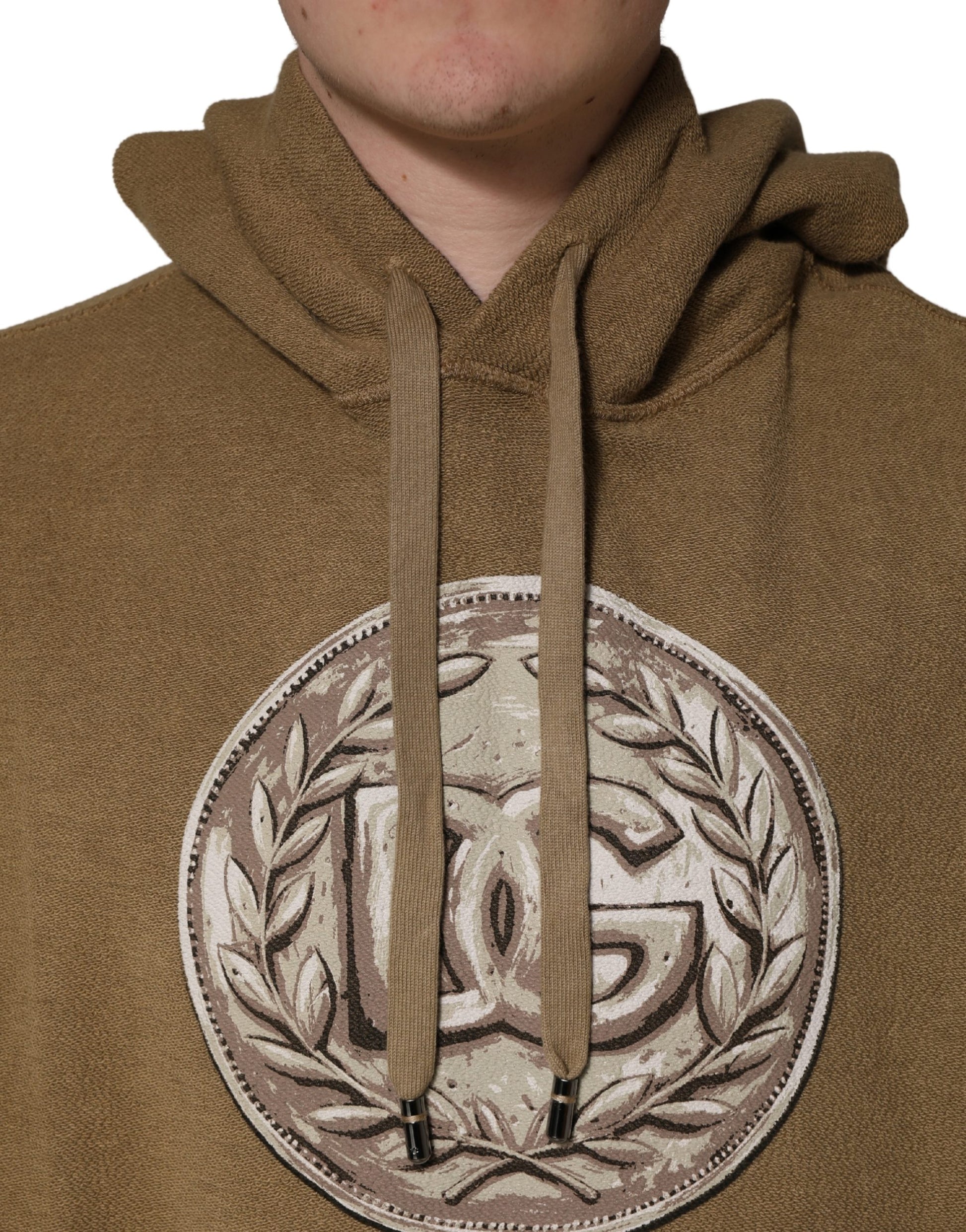 Brown Cotton Logo Coin Hooded Pullover Sweater