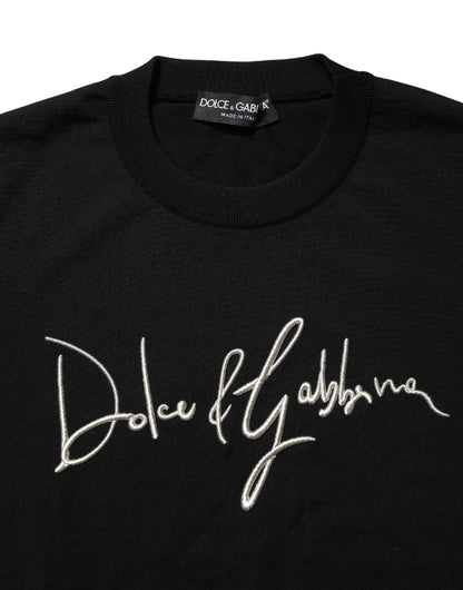 Black embroidered Logo Crew Neck Pullover Sweater