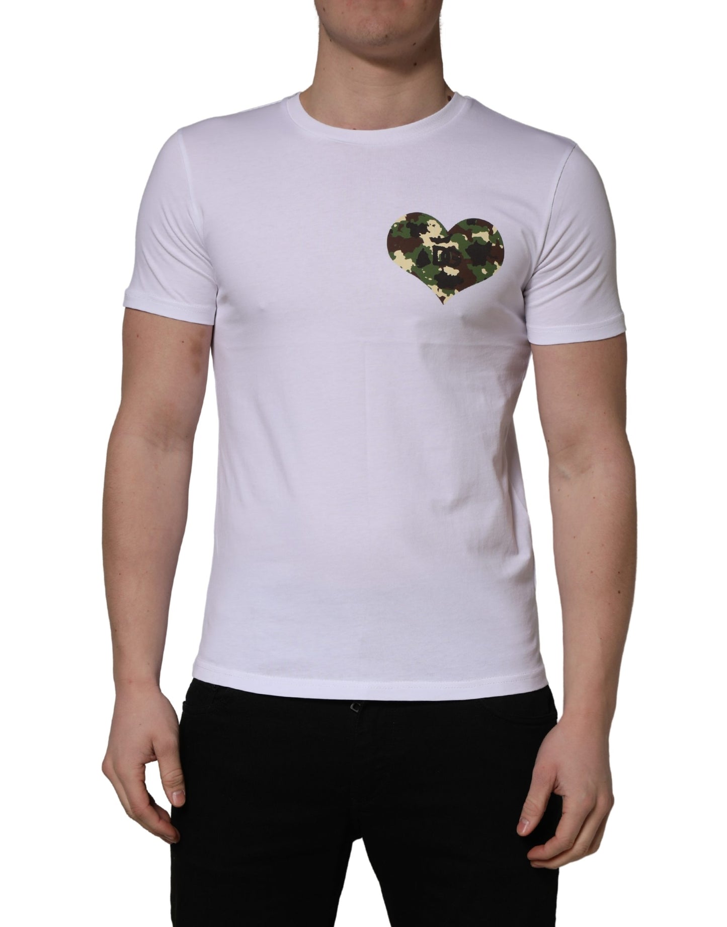 White Heart Shaped Camouflage Patch Men T-shirt