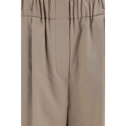 Beige Cotton Casual Pants