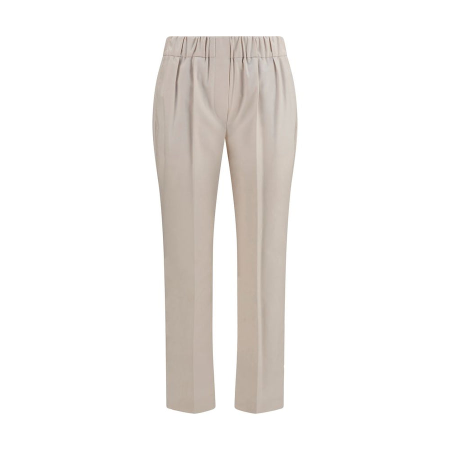 Beige Cotton Casual Pants