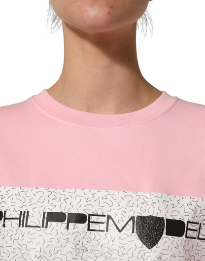 Pink Cotton Logo Long Sleeves Pullover Sweater