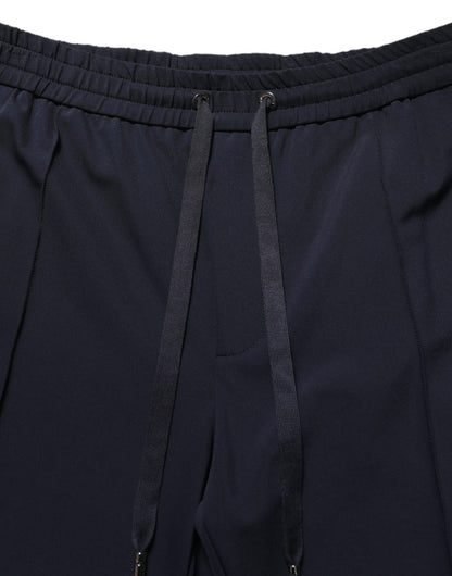 Dark Blue Drawstring Nylon Jogger Sweatpants Pants