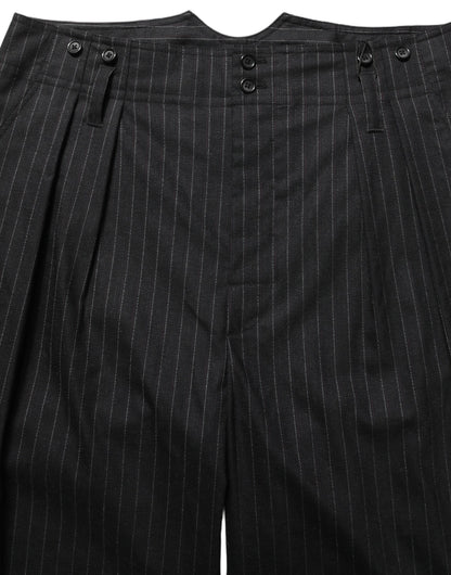 Black Pinstripe Wool Men Dress Trouser Pants