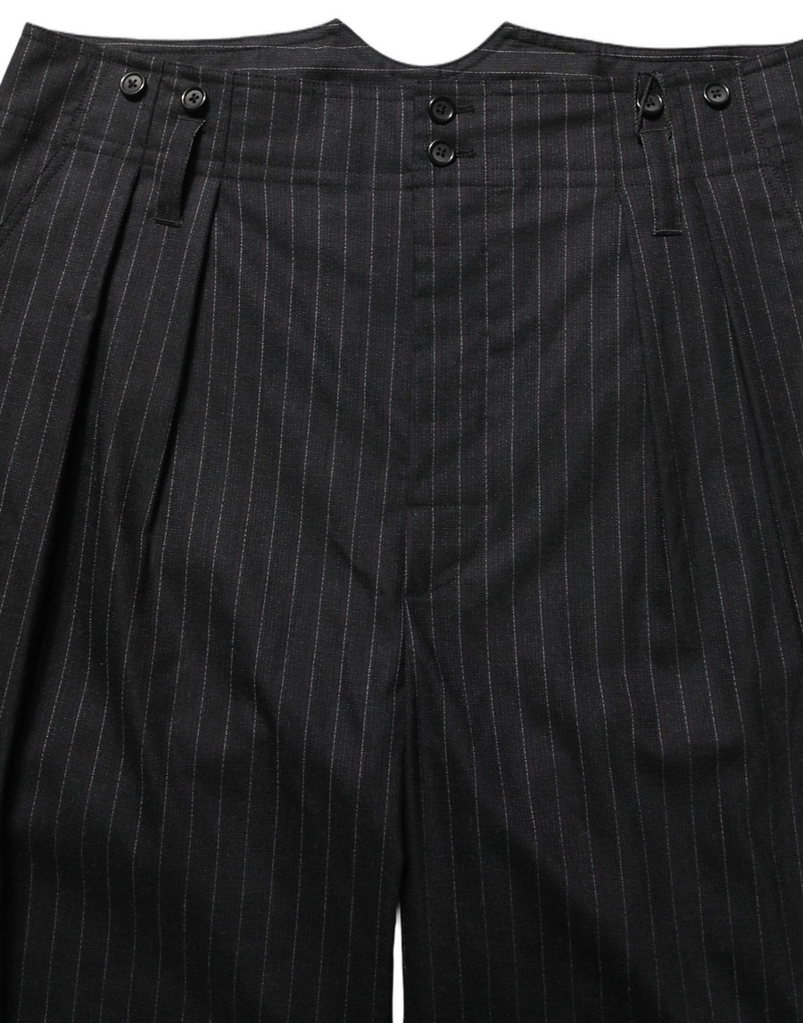 Black Pinstripe Wool Men Dress Trouser Pants
