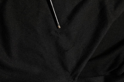 Black Silk Long Sleeves Draped Blouse Top